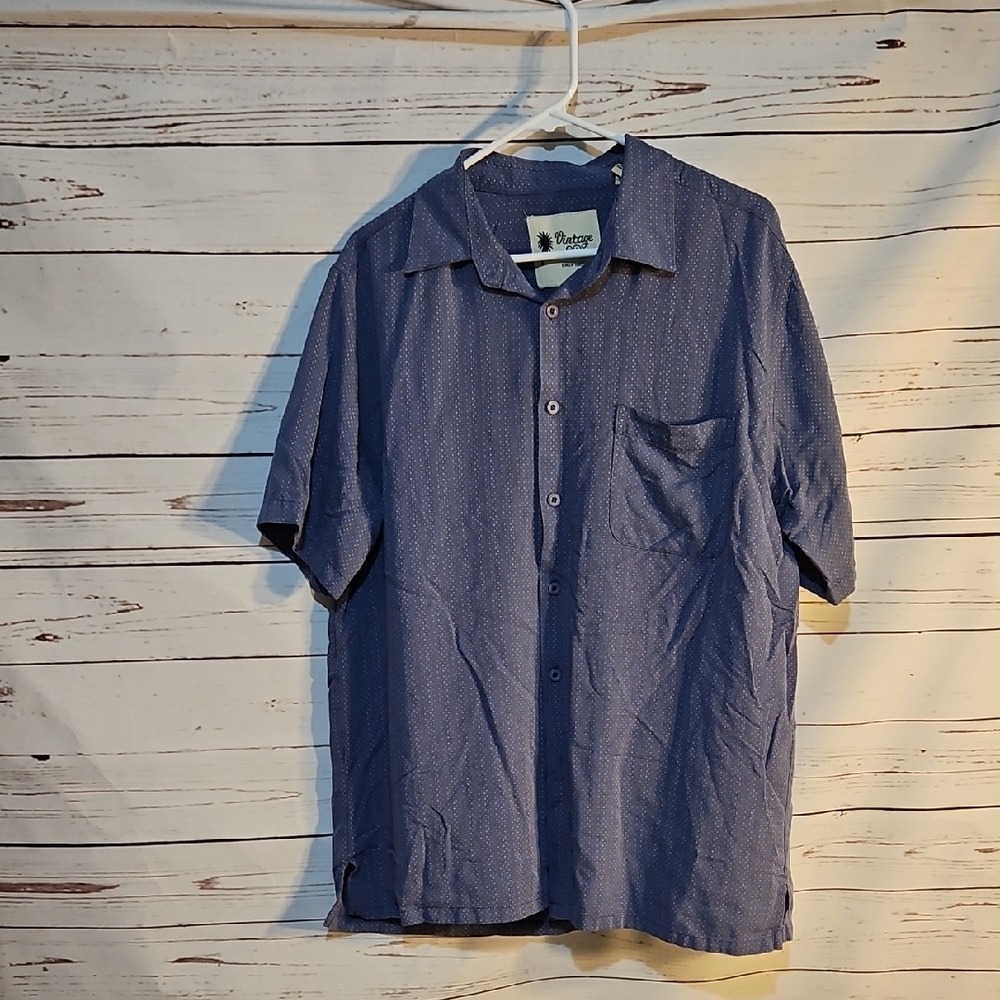 Vintage Silk CIRCA 1969 Blue Dotted Button Down Short Sleeve Casual‎ Shirt,XL